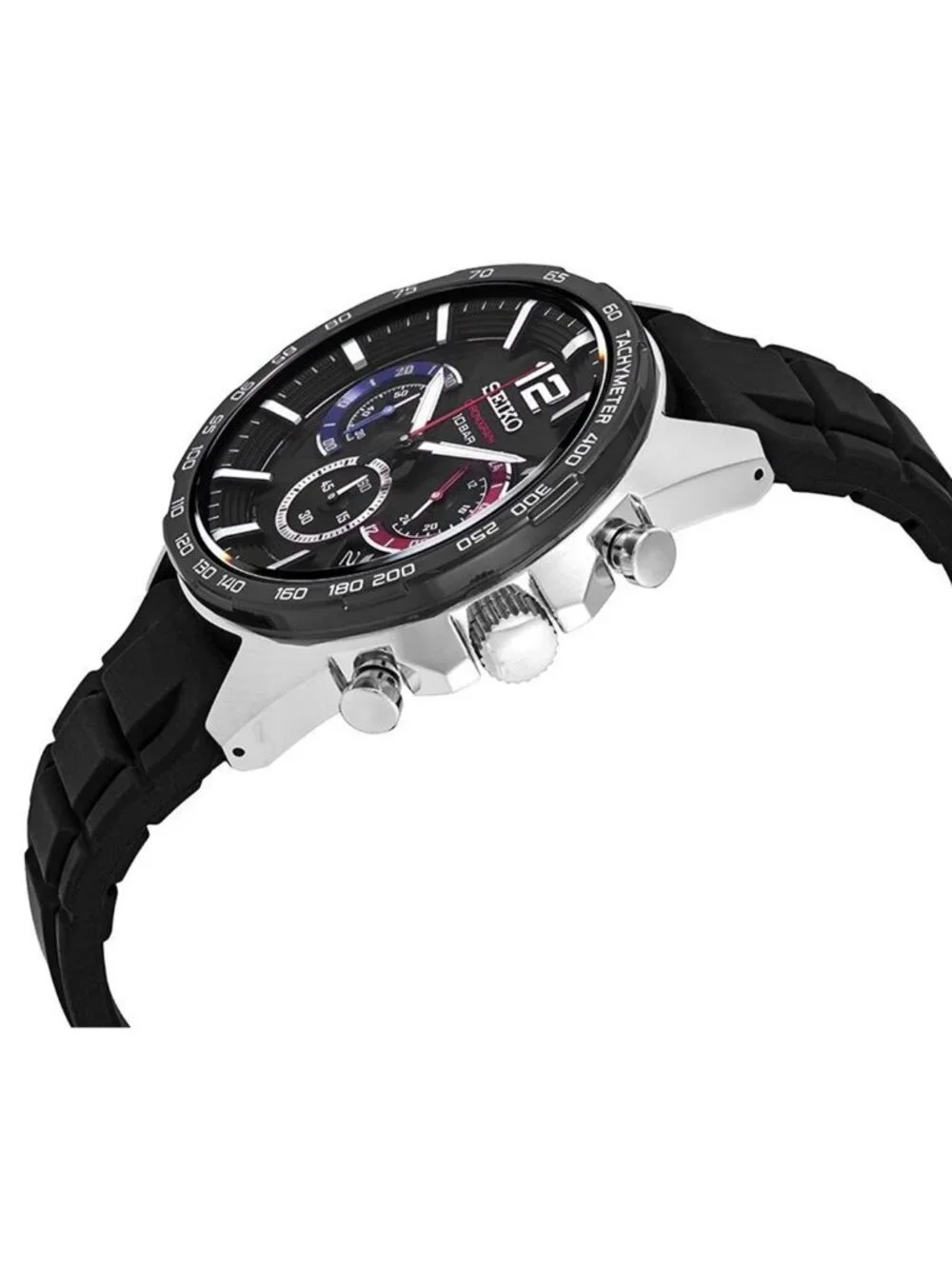 NWT Seiko Essentials Chronograph Quartz Black Dial Men's Watch